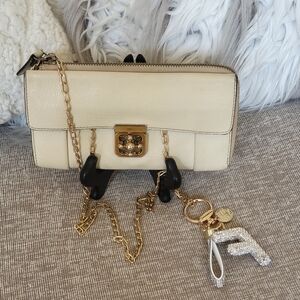 Chloe Elsie Continental Turn Lock Cream Goat Skin Leather Zip Long Wallet